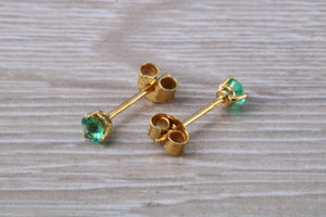 Round cut Emerald set 18ct Yellow Gold Solitaire Earrings