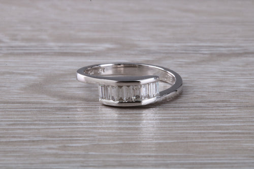 Crossover Baguette cut Diamond set 18ct White Gold Ring