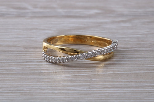 Crossover Diamond set Two Tone 18ct Gold Ring