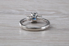 Load image into Gallery viewer, Emerald cut Blue Sapphire and Diamond Trilogy Ring