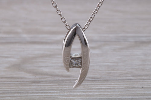 Diamond solitaire necklace, square princess cut diamond in 18ct white gold,just has to be the perfect gift choice