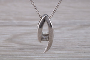 Diamond solitaire necklace, square princess cut diamond in 18ct white gold,just has to be the perfect gift choice