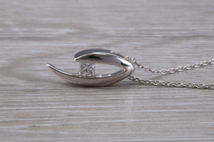 Diamond solitaire necklace, square princess cut diamond in 18ct white gold,just has to be the perfect gift choice