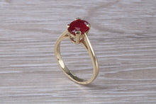 Load image into Gallery viewer, Two carat Oval cut Ruby set Yellow Gold Solitaire