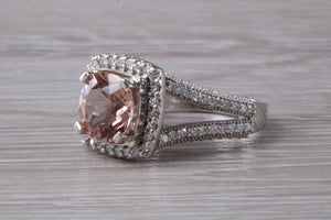 Stunning Morganite and Diamond set Platinum Statement Ring