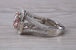 Stunning Morganite and Diamond set Platinum Statement Ring
