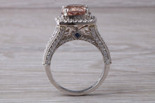 Load image into Gallery viewer, Stunning Morganite and Diamond set Platinum Statement Ring