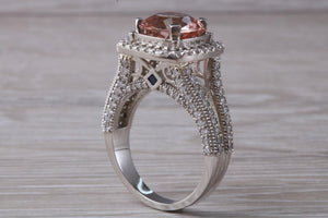 Stunning Morganite and Diamond set Platinum Statement Ring