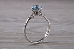One carat Round cut Aquamarine and Diamond Ring