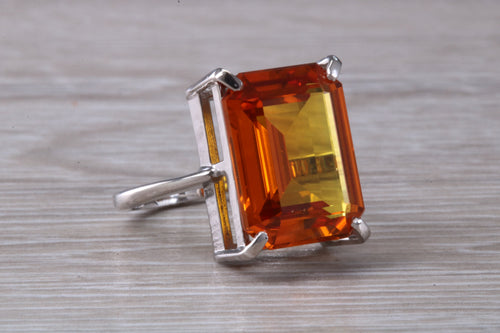 Large Rectangle cut Orange Citrine set White Gold Ring