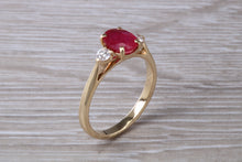 Load image into Gallery viewer, Natural Ruby and Diamond Trilogy Ring. Oval cut Ruby and Round cut Diamonds. July Birthstone, Ideal ruby anniversary gift