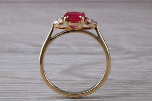 Natural Ruby and Diamond Trilogy Ring. Oval cut Ruby and Round cut Diamonds. July Birthstone, Ideal ruby anniversary gift