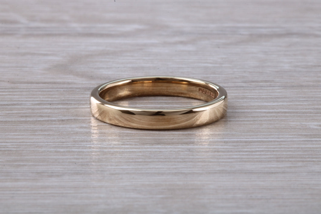 Minimalist 3 mm Wide Flat Profile Yellow Gold Band