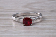 Load image into Gallery viewer, One carat Cushion cut Blood Red Ruby and Diamond set Ring