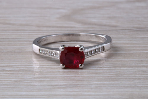 One carat Cushion cut Blood Red Ruby and Diamond set Ring