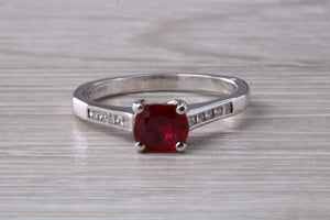 One carat Cushion cut Blood Red Ruby and Diamond set Ring
