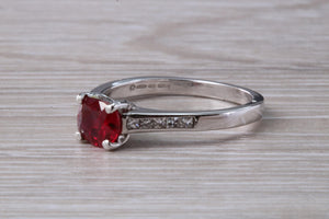 One carat Cushion cut Blood Red Ruby and Diamond set Ring