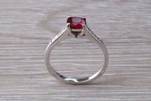 One carat Cushion cut Blood Red Ruby and Diamond set Ring