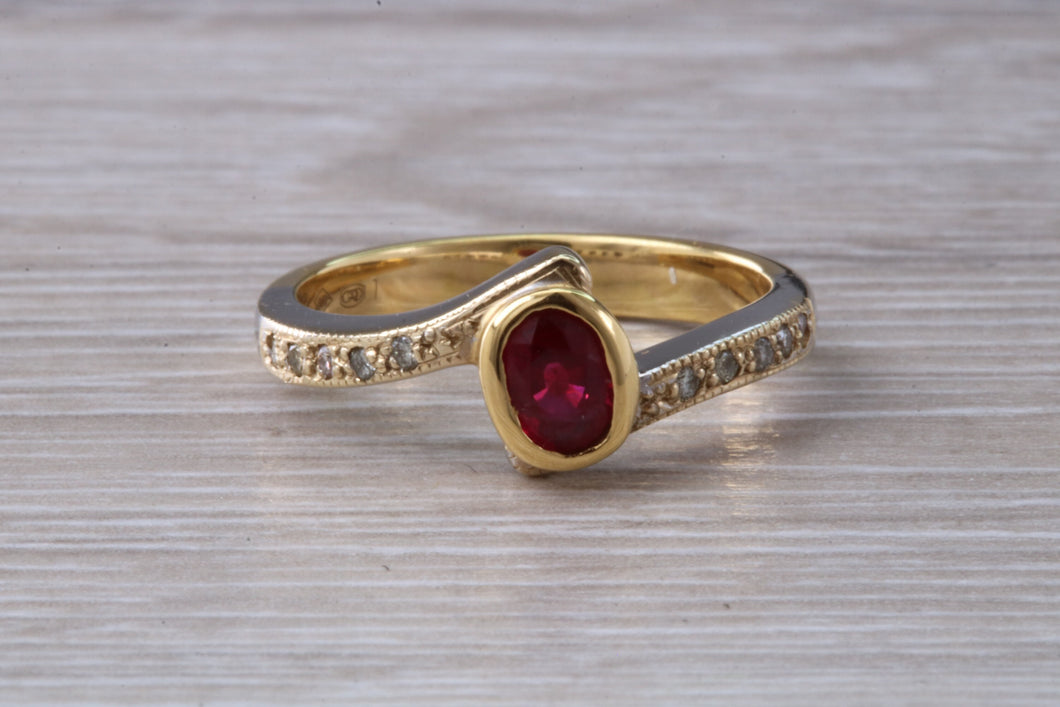 Ruby and Diamond Crossover Two Tone Gold Ring