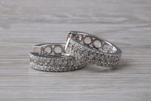 Very Dressy Three rows Diamond set 18ct White Gold Earrings, With Secure Latch Back Fitting