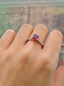 One carat Cushion cut Blood Red Ruby and Diamond set Ring