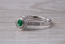 Load image into Gallery viewer, Emerald and Diamond Halo set White Gold Ring