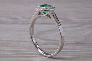 Emerald and Diamond Halo set White Gold Ring