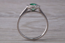 Load image into Gallery viewer, Emerald and Diamond Halo set White Gold Ring