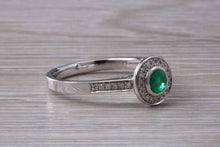 Load image into Gallery viewer, Emerald and Diamond Halo set White Gold Ring