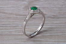 Load image into Gallery viewer, Emerald and Diamond Halo set White Gold Ring