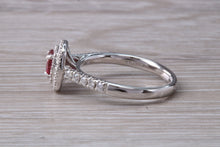 Load image into Gallery viewer, Cushion cut Burmese Ruby and Diamond Double Halo set Ring