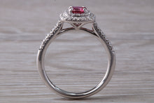 Load image into Gallery viewer, Cushion cut Burmese Ruby and Diamond Double Halo set Ring