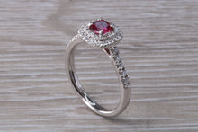 Load image into Gallery viewer, Cushion cut Burmese Ruby and Diamond Double Halo set Ring