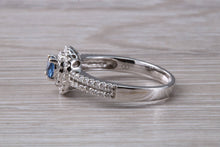 Load image into Gallery viewer, Blue Sapphire and Double Halo set Diamond Ring