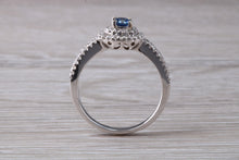 Load image into Gallery viewer, Blue Sapphire and Double Halo set Diamond Ring