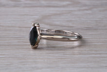 Load image into Gallery viewer, Marquise cut blue Sapphire ring set in 18ct white gold, half carat blue Sapphire