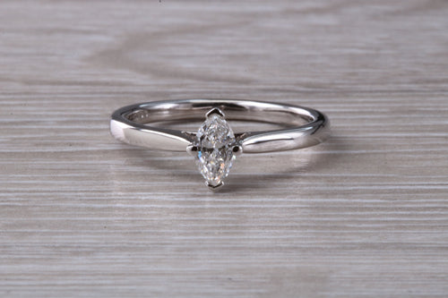 Minimalist Marquise cut Diamond set Platinum Solitaire