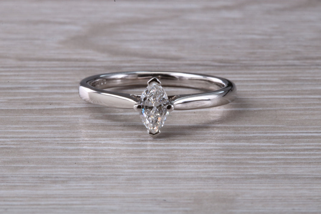 Minimalist Marquise cut Diamond set Platinum Solitaire