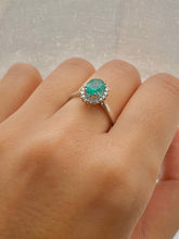 Load image into Gallery viewer, Emerald and Halo set Diamond White Gold Ring