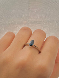 Marquise cut blue Sapphire ring set in 18ct white gold, half carat blue Sapphire
