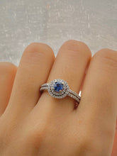 Load image into Gallery viewer, Blue Sapphire and Double Halo set Diamond Ring