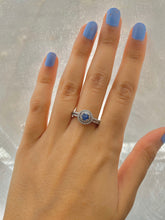 Load image into Gallery viewer, Blue Sapphire and Double Halo set Diamond Ring