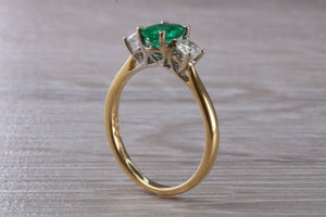 1.40 carat Emerald and Diamond Trilogy Ring set in 18ct Gold, British Hallmarked