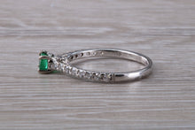 Load image into Gallery viewer, Emerald with Diamond set 18ct White Gold Ring