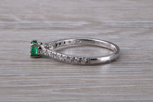 Emerald with Diamond set 18ct White Gold Ring