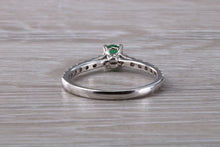 Load image into Gallery viewer, Emerald with Diamond set 18ct White Gold Ring