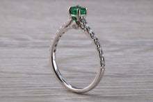 Load image into Gallery viewer, Emerald with Diamond set 18ct White Gold Ring