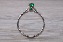 Load image into Gallery viewer, Emerald with Diamond set 18ct White Gold Ring