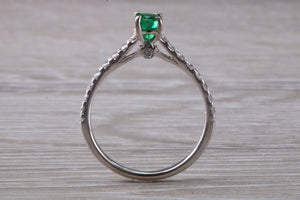 Emerald with Diamond set 18ct White Gold Ring