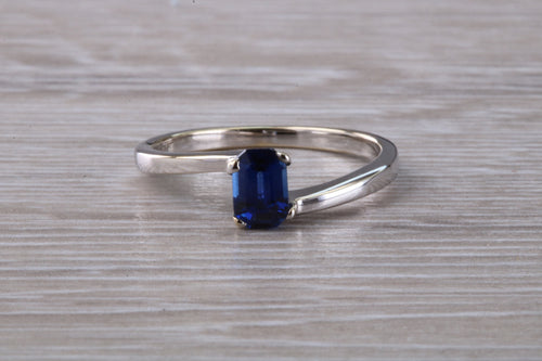 Emerald cut Royal Blue Sapphire set Twist Shank Ring